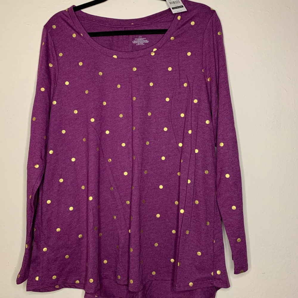 new long sleeve purple polka dot top